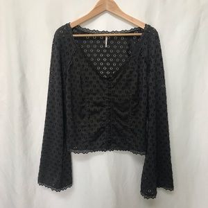 Free People Navy Flared Sleeve Top